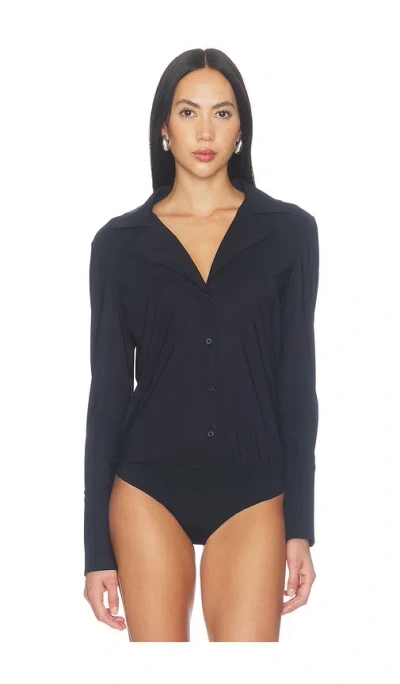 Commando Classic Blousey Button Down Bodysuit In Black
