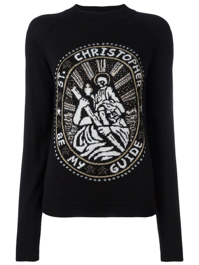 Christopher Kane St. Christopher Metallic-jacquard Wool-blend Sweater In Black