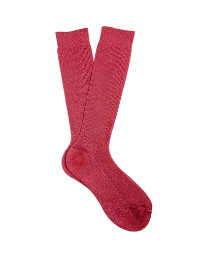 Raey Metallic Ribbed-knit Socks In Fuchsia