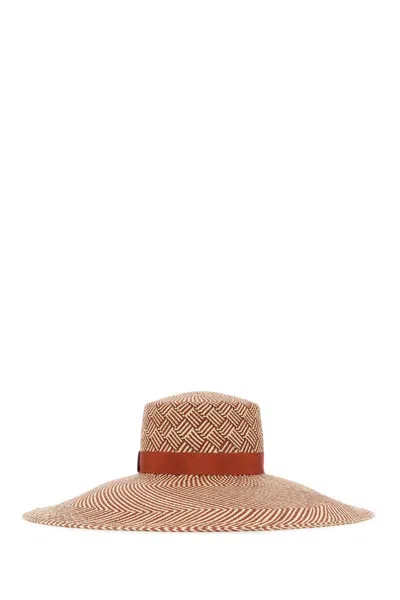 Agnona Two-tone Straw Hat In Brown