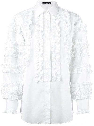 Dolce & Gabbana Cotton Shirt With Ruche Details In White