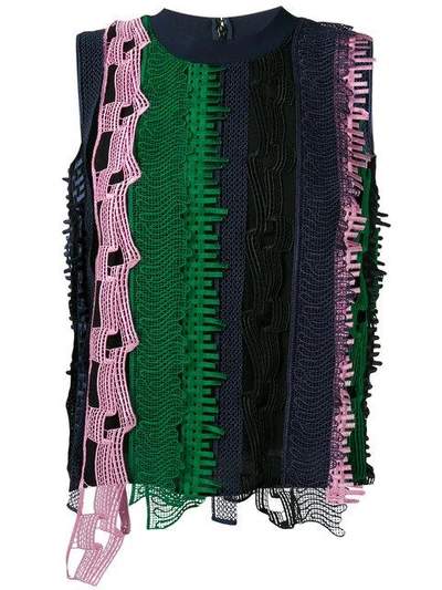 Shop Versace Open Embroidery Stripe Tank Top In Black