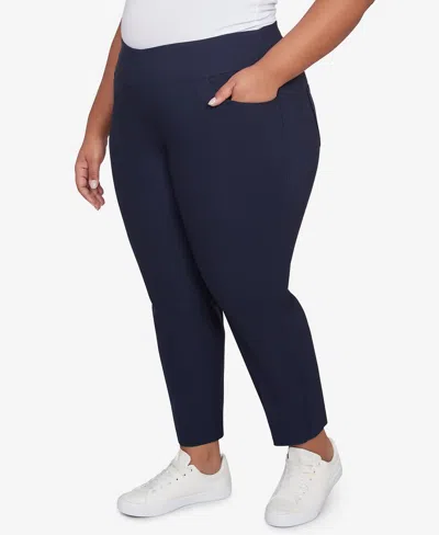 Ruby Rd. Plus Size Silk Tech Pull-on Ankle Straight-leg Pants In Blue