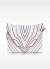 ELENA GHISELLINI POCHETTE FATALE WHITE MULTILINES LEATHER CLUTCH