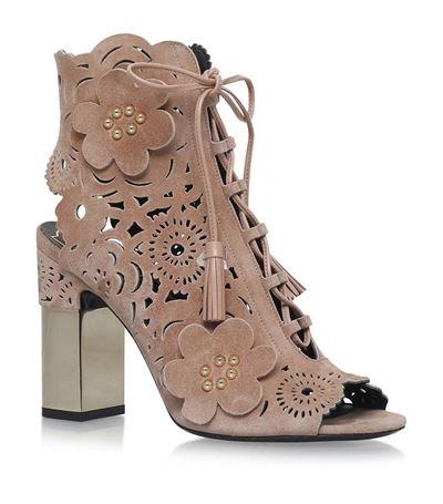 Roger Vivier Podium Guipure Leather Ankle Boots In Beige