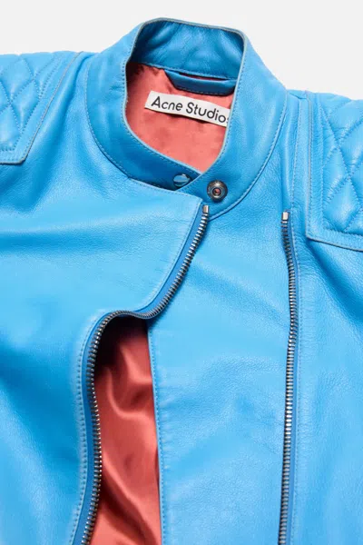 Acne Studios Leather Biker Jacket In Blue