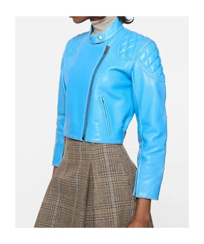 Acne Studios Leather Biker Jacket In Blue