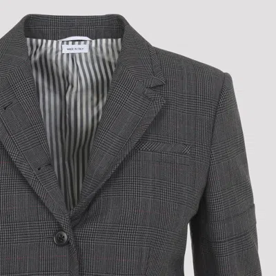 Thom Browne Check-pattern Button-up Blazer In Gray