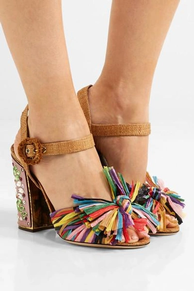 Shop Dolce & Gabbana Crystal-embellished Raffia Sandals