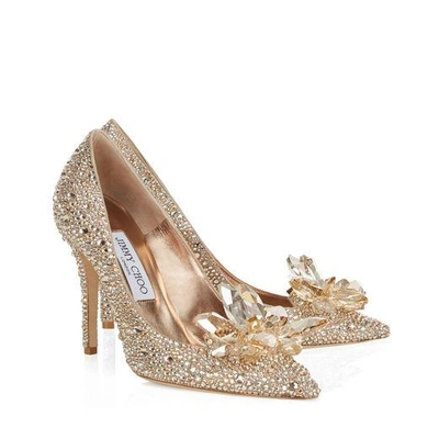 Shop Jimmy Choo Alia Golden Crystal Covered Pointy Toe Pumps In Golden Mix