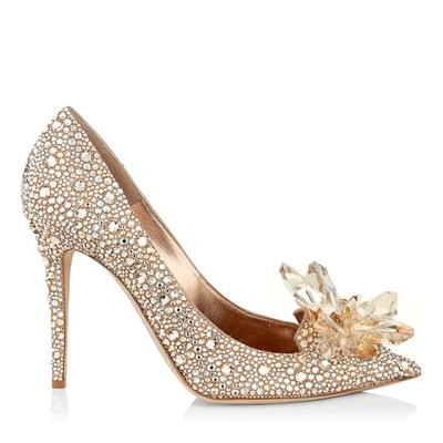 Shop Jimmy Choo Avril Golden Crystal Covered Pointy Toe Pumps In Golden Mix