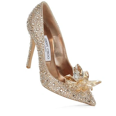 Shop Jimmy Choo Avril Golden Crystal Covered Pointy Toe Pumps In Golden Mix