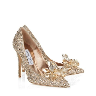 Shop Jimmy Choo Avril Golden Crystal Covered Pointy Toe Pumps In Golden Mix