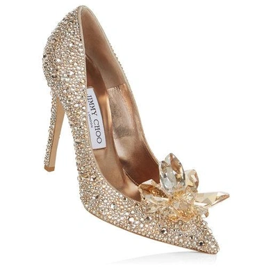 Shop Jimmy Choo Ari Golden Crystal Covered Pointy Toe Pumps In Golden Mix