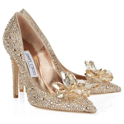 Shop Jimmy Choo Ari Golden Crystal Covered Pointy Toe Pumps In Golden Mix