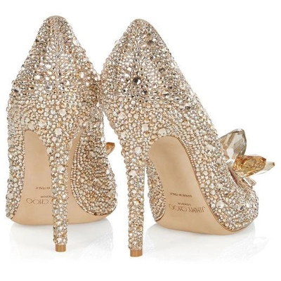 Shop Jimmy Choo Ari Golden Crystal Covered Pointy Toe Pumps In Golden Mix