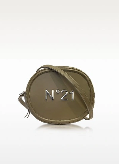 N°21 Military Green Leather Oval Crossbody Bag W/metallic Embossed Logo In Khaki