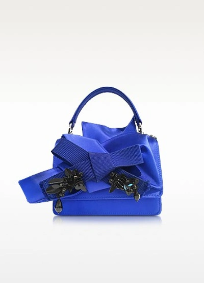 N°21 Bluette Satin Micro Crossbody Bag W/iconic Bow On Front And Black Crystals