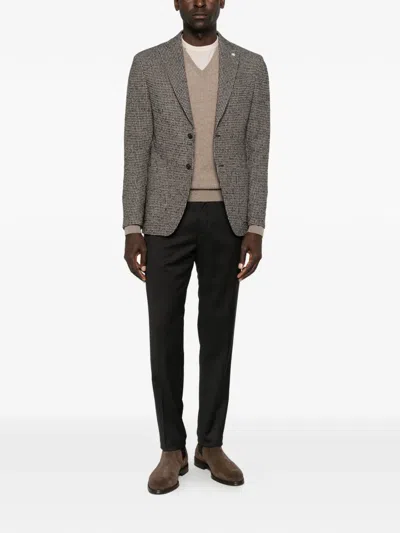 Manuel Ritz Houndstooth-pattern Blazer In Brown