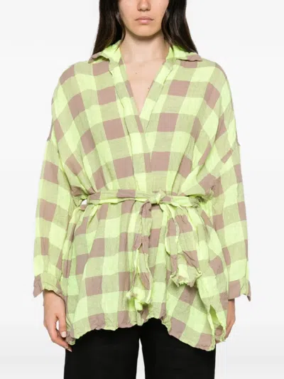 Daniela Gregis Check-pattern Belted Shirt In Green