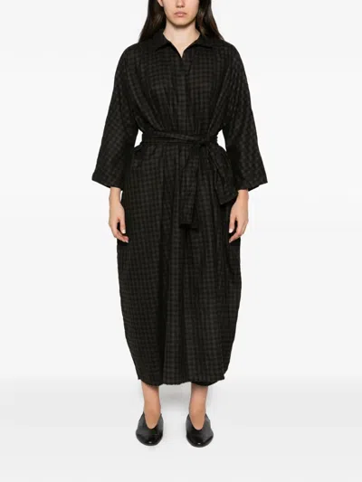 Daniela Gregis Check-pattern Belted Dress In Black