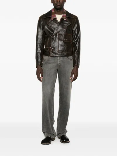 Sanderlak Flap-pocket Leather Jacket In Brown