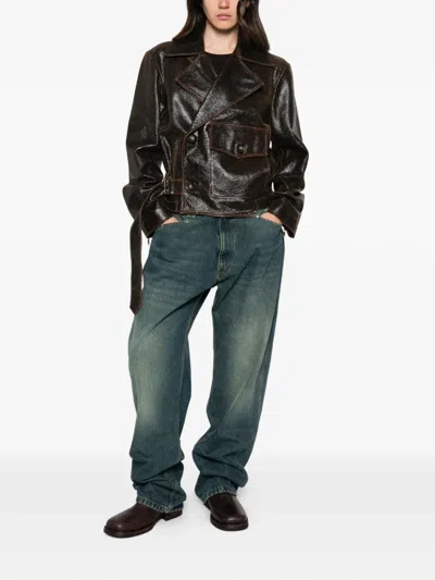 Sanderlak Flap-pocket Leather Jacket In Brown