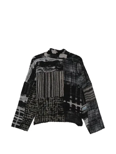 Yavi Patchwork-pattern Crinkled Jacket In Black