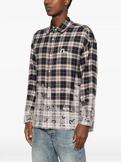 Evisu Check-pattern Shirt In Gray