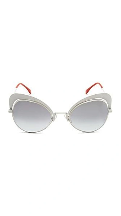 Shop Fendi Cat Eye Sunglasses In White/grey Azure