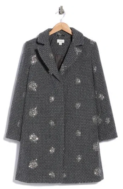 Cece Sequin-embellished Wool-blend Coat In Gray