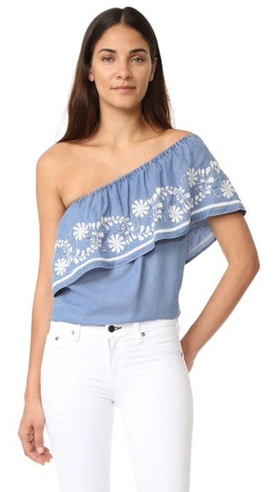 Rebecca Minkoff Rita One-shoulder Embroidered Top, Light Blue