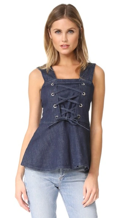 Shop See By Chloé Denim Lace Up Top In Stoned Indigo