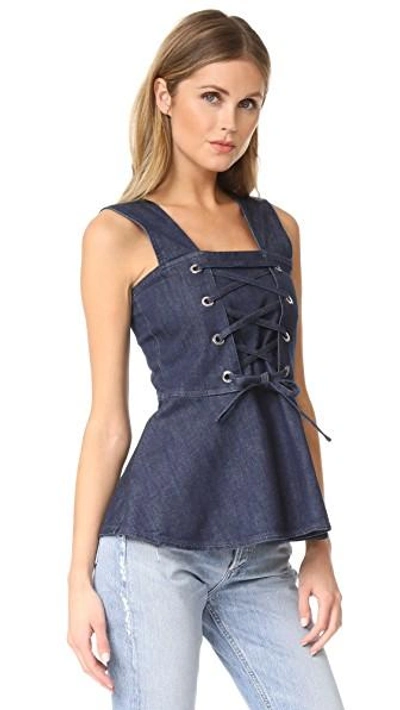 Shop See By Chloé Denim Lace Up Top In Stoned Indigo