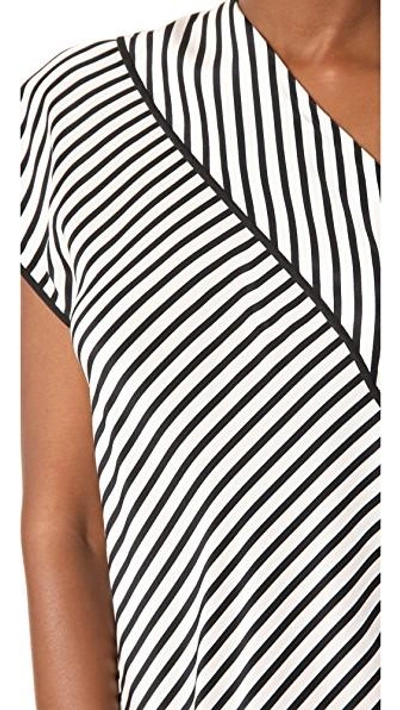 Shop Diane Von Furstenberg One Shoulder Side Slit Blouse In White/black
