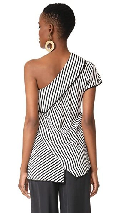 Shop Diane Von Furstenberg One Shoulder Side Slit Blouse In White/black