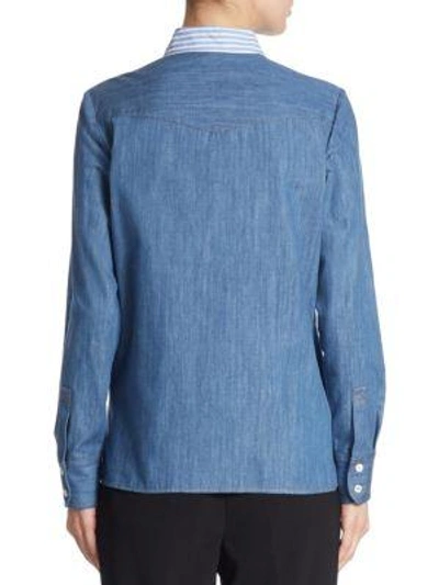 Shop Miu Miu Ruffled Denim Shirt In Azzurro