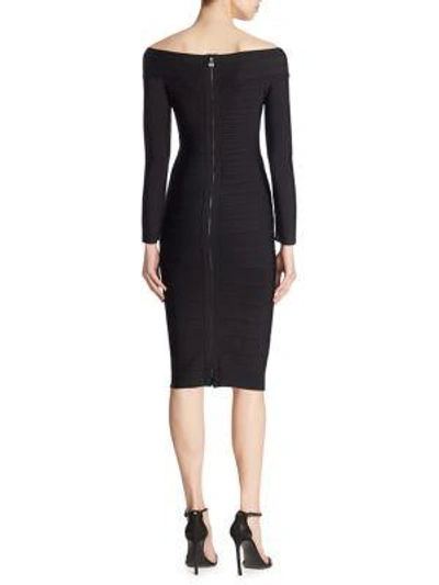 Shop Herve Leger Nicola Off-the-shoulder Dress In Black