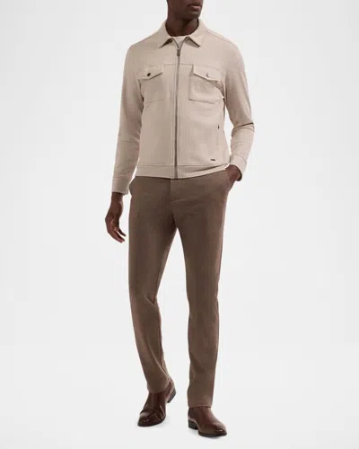 Bugatchi Houndstooth Full Zip Blouson Jacket In Neutral