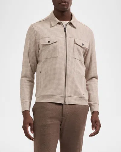 Bugatchi Houndstooth Full Zip Blouson Jacket In Neutral