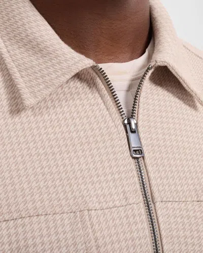Bugatchi Houndstooth Full Zip Blouson Jacket In Neutral