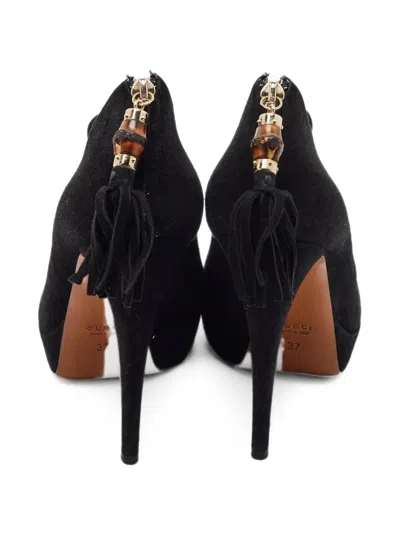 Pre-owned Gucci Bamboo Tassel Ankle Boots In Black