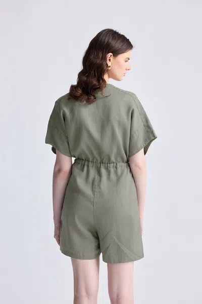 Reistor V Neck Drawstring Romper In Green