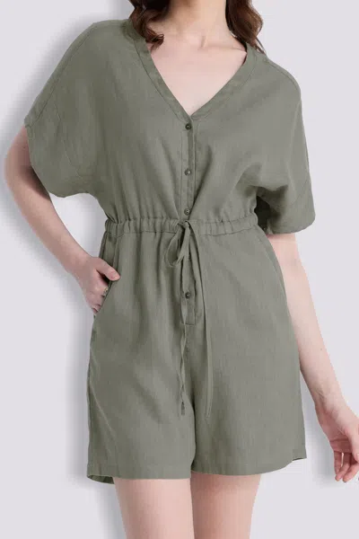 Reistor V Neck Drawstring Romper In Green
