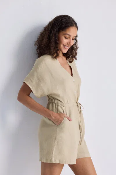 Reistor V Neck Drawstring Romper In Neutral