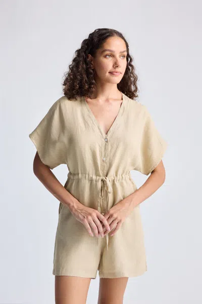 Reistor V Neck Drawstring Romper In Neutral