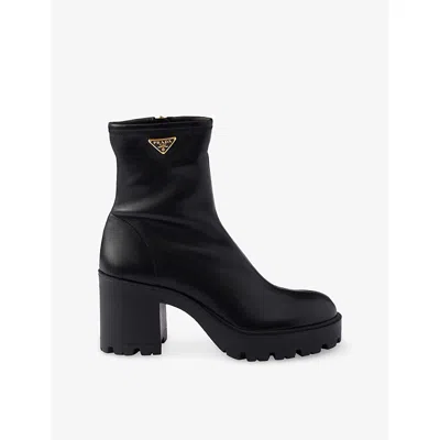 Prada Stretch Leather Platform Ankle Boots In Multi