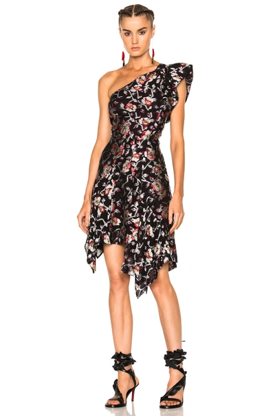 Shop Isabel Marant Parlam Metallic Printed Dress In Black In Black, Floral, Purple, Red.