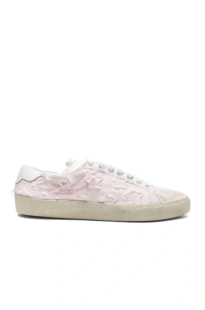Shop Saint Laurent Court Classic Star Leather Sneakers In Pink. In Washed Pink & Optic White