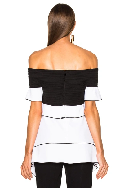 Shop Proenza Schouler Pleated Crepe Off The Shoulder Top In Black & Optic White